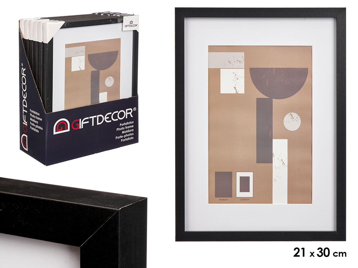 Portafoto pared madera paspartu 21x30cm negro