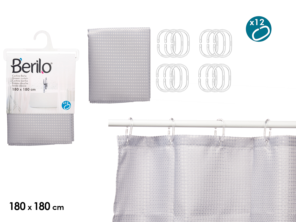 Cortina baño poliester gris puntos 180x180cm