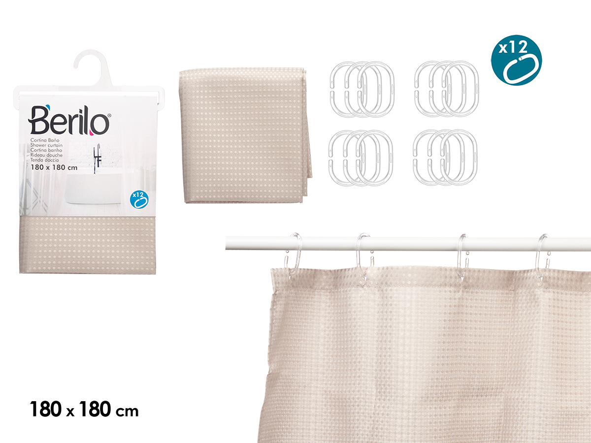 Cortina baño poliester beige puntos 180x180cm