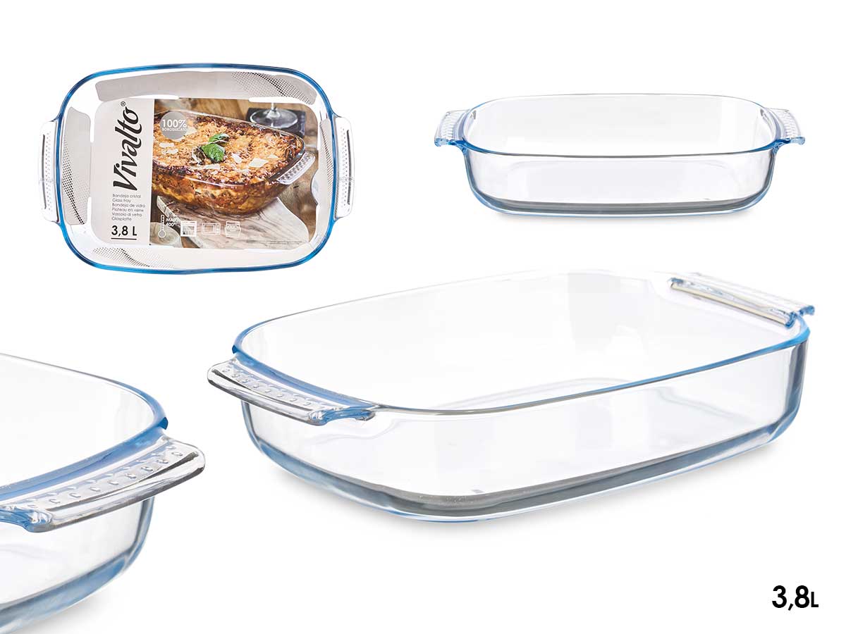 Bandeja borosilicato rectangular asas 3800ml